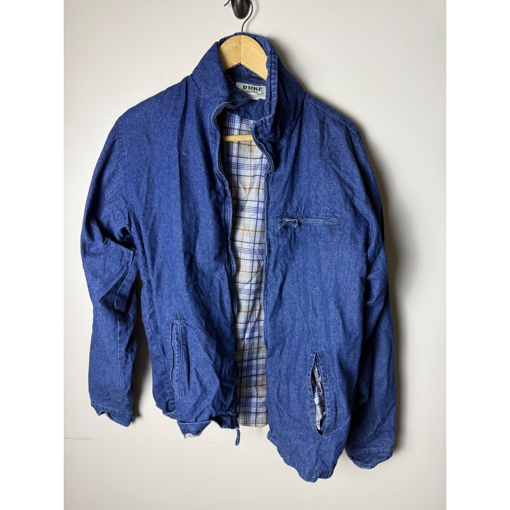 Vintage Duke Haband Mens XL Denim Zip Up Jean Jacket‎ Plaid Lined Pocket
